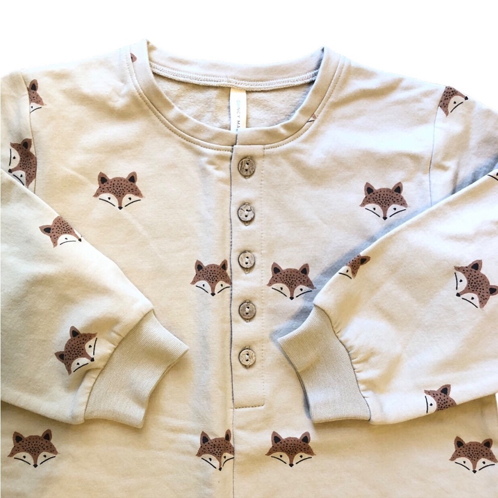 NWT Quincy Mae Relaxed Fleece Jumpsuit || Foxes || Sand - Picture 5 of 6